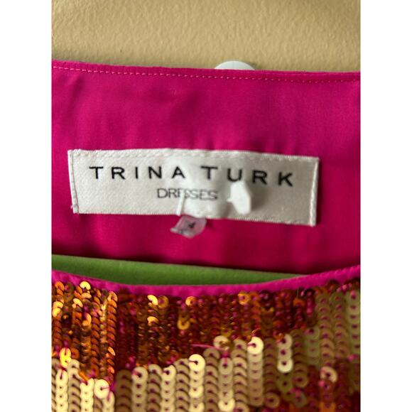 Trina‎ Turk 100% Silk Dress Pink Sequin Embellished  Size 4 - Picture 4 of 13